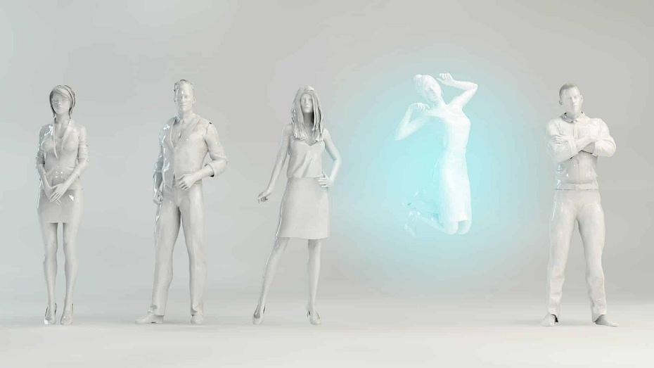 Efficio concept image featuring five stylized figures, with one glowing to represent identifying unique, aligned partners for sustainable business growth.